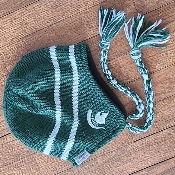 Columbia Accessories - Columbia MSU‎ winter green white yarn Tassel Pom Beanie Hat women's OS